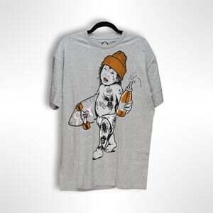 Cool Graphic Print Men's Gray T-Shirt - Size Large